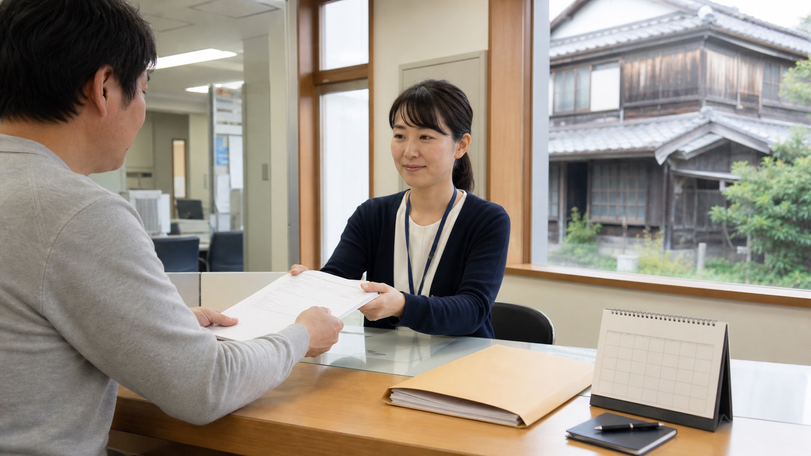 名古屋市への相談から交付決定後の解体までを資料で確認する場面