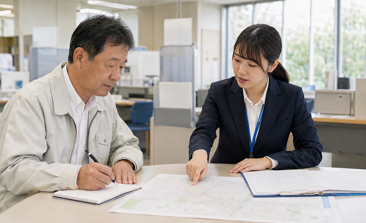 愛知県の解体補助金について地図を見ながら自治体に相談する申請者