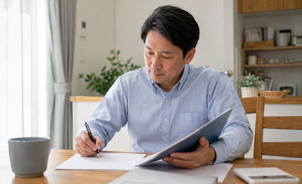 解体補助金の申請書類を自宅で記入・確認する申請者
