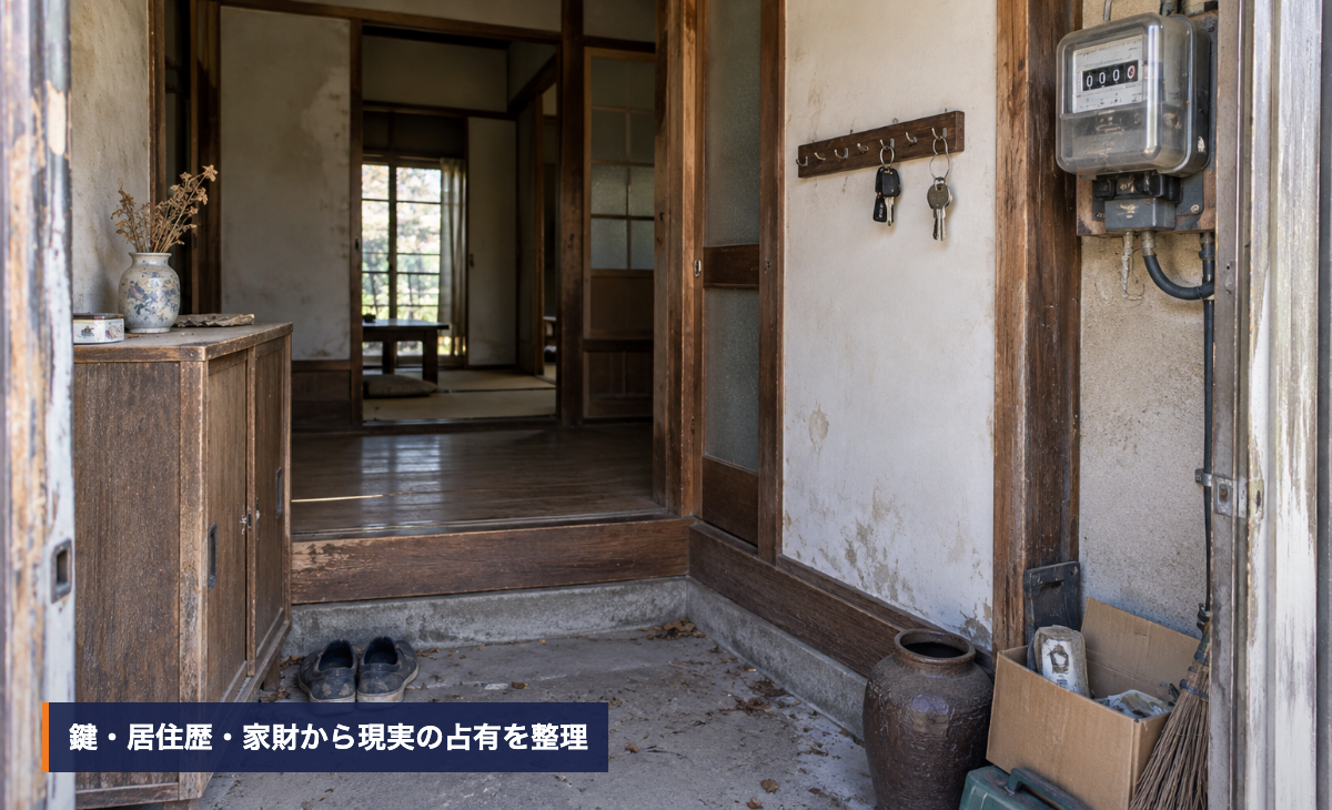空き家の鍵と外観を確認し占有状況を記録する相談者