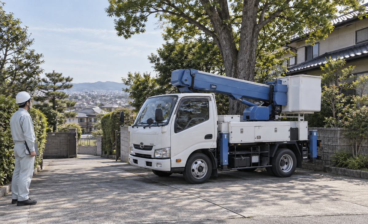 車両は地盤・搬入路・作業半径を確認してから設置を検討します。